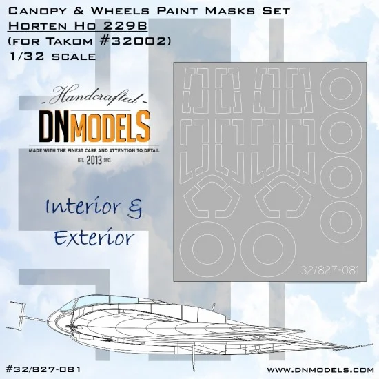 DN Models 32-827-081 1/32 Horten Ho 229B Canopy and Wheels Paint Masks Set for Takom #32002