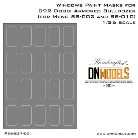 DN Models 35-827-001 1/35 D9R Doobi Armoured Bulldozer Window Paint Masks for Meng #SS-002/SS-010