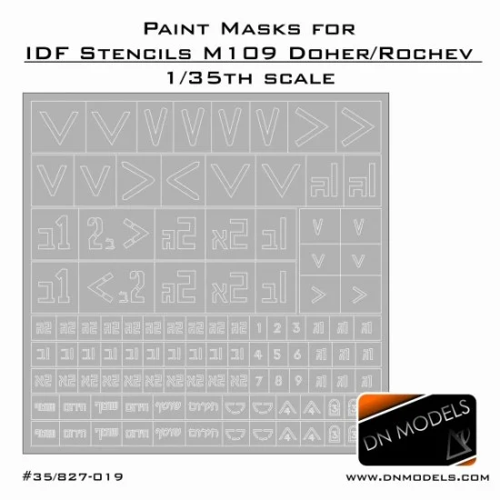 DN Models 35-827-019 1/35 IDF Stencils Israeli M109 Doher/Rochev Masks for Kinetic/AFV Club/Legend kits
