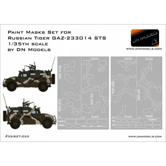 DN Models 35-827-033 1/35 Russian Tiger GAZ-233014 STS Camouflage and Windows Paint Masks for Meng Model