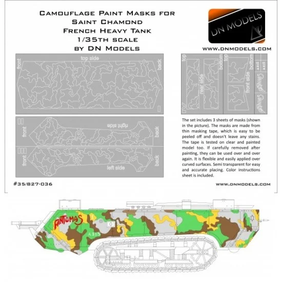 DN Models 35-827-036 1/35 Saint Chamond Camouflage Paint Masks