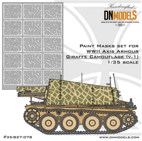 DN Models 35-827-078 1/35 WWII Axis Armour Camouflage Paint Mask Set Ver. 1 for Grille/Marder/Hetzer/Panther