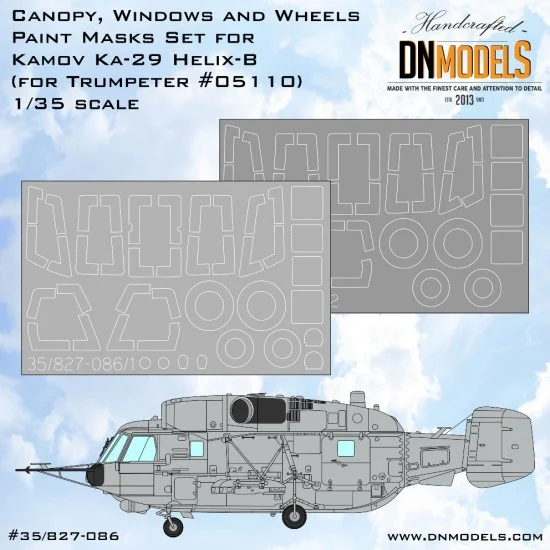 DN Models 35-827-086 1/35 Ka-29 Helix-B Canopy, Wheels & Windows Paint Masking for Trumpeter #05110