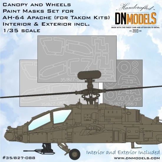 DN Models 35-827-088 1/35 Apache AH-64 Canopy & Wheels Paint Masking for Takom kits