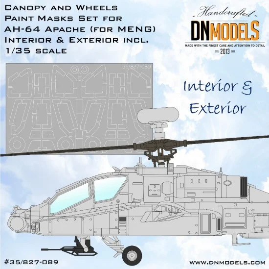 DN Models 35-827-089 1/35 Apache AH-64 Canopy & Wheels Paint Masks Set for Meng kits