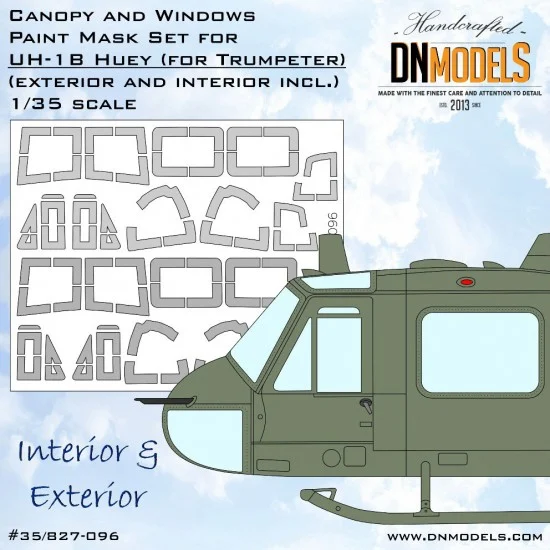 DN Models 35-827-096 1/35 UH-1B Huey Canopy and Windows Paint Mask for Trumpeter #05111