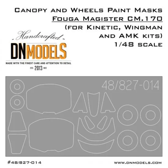 DN Models 48-827-014 1/48 Fouga Magister CM.170 Canopy and Wheels Paint Masks