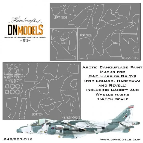 DN Models 48-827-016 1/48 BAE Harrier Gr.7/9 Arctic Camouflage Canopy & Wheels Masks for Hasegawa/Revell/Eduard