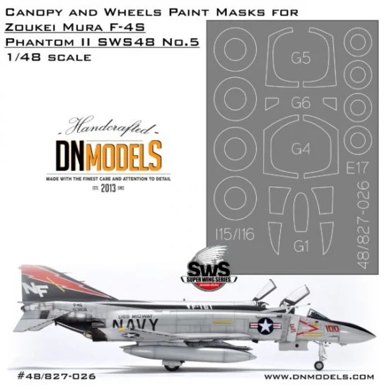 DN Models 48-827-026 1/48 F-4S Phantom II Canopy and Wheels Paint Masks for Zoukei Mura SWS48 No.5