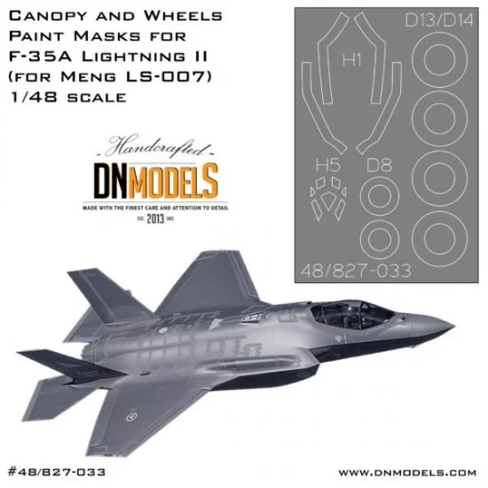 DN Models 48-827-033 1/48 F-35A Lightning II Canopy & Wheels Paint Masks for Meng Model #LS-007/LS-008