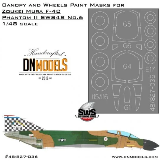 DN Models 48-827-036 1/48 F-4C Phantom II Canopy and Wheels Paint Masks for Zoukei Mura SWS48 No.6