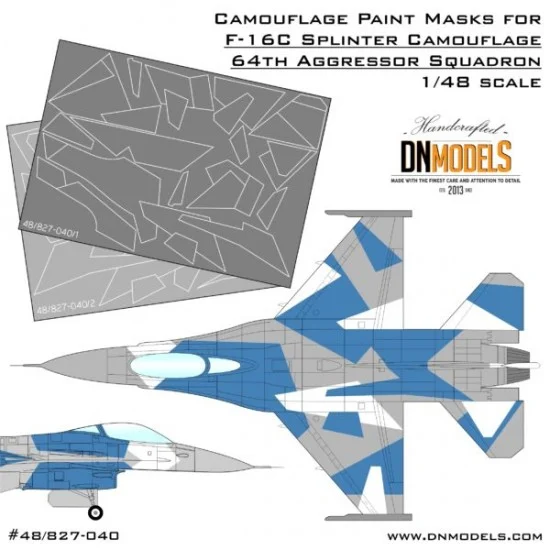 DN Models 48-827-040 1/48 F-16C Blue Splinter Aggressor Camouflage Paint Masks for Tamiya kits