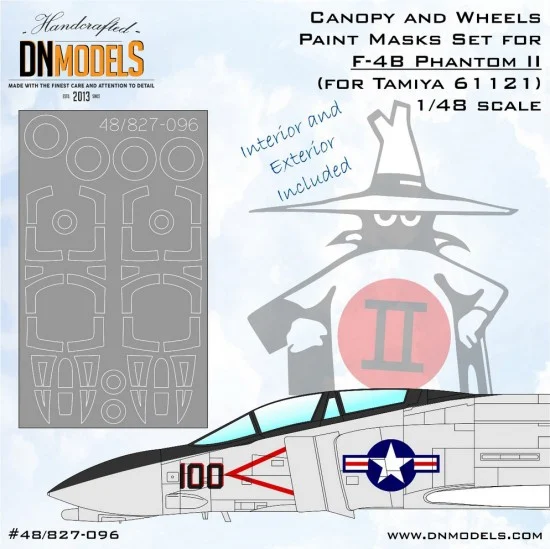 DN Models 48-827-096 1/48 F-4B Phantom II Canopy & Wheels (Interior & Exterior) Paint Masking for Tamiya 61121