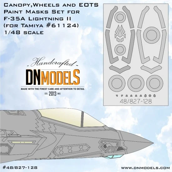 DN Models 48-827-128 1/48 F-35A Lightning II Canopy, Wheels & EOTS Paint Masking for Tamiya kit #61124