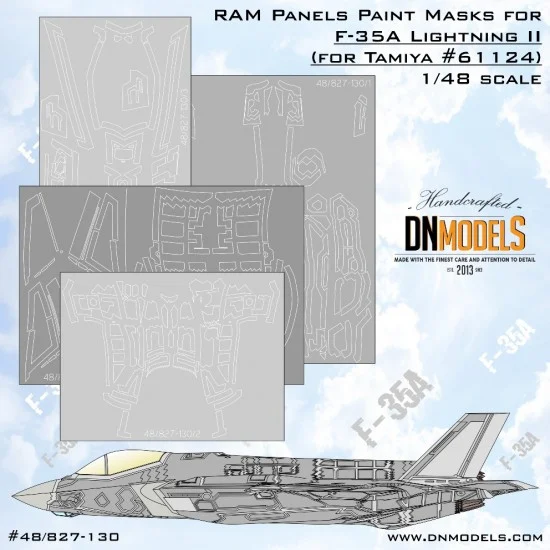 DN Models 48-827-130 1/48 F-35A Lightning II RAM Panels Paint Masking for Tamiya #61124