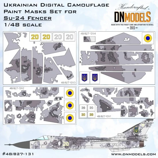 DN Models 48-827-131 1/48 Ukrainian Su-24 Fencer Digital Camo & Insignia Paint Masks for Trumpeter kits