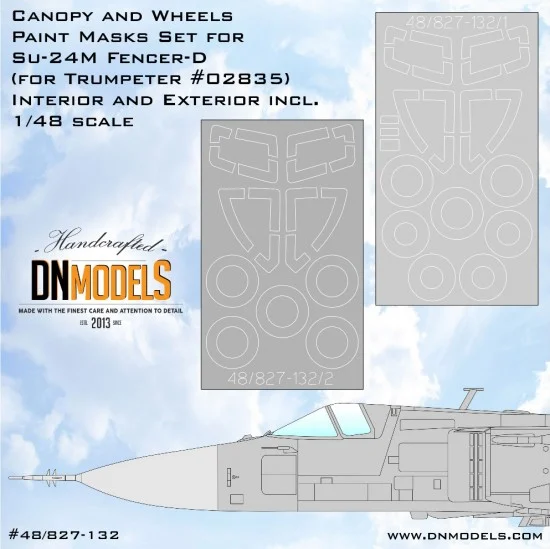 DN Models 48-827-132 1/48 Su-24 Fencer Canopy & Wheels Paint Masks Set for Trumpeter kits