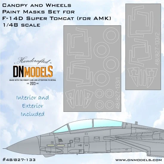 DN Models 48-827-133 1/48 F-14D Super Tomcat Canopy and Wheels Paint Masks for AMK kits