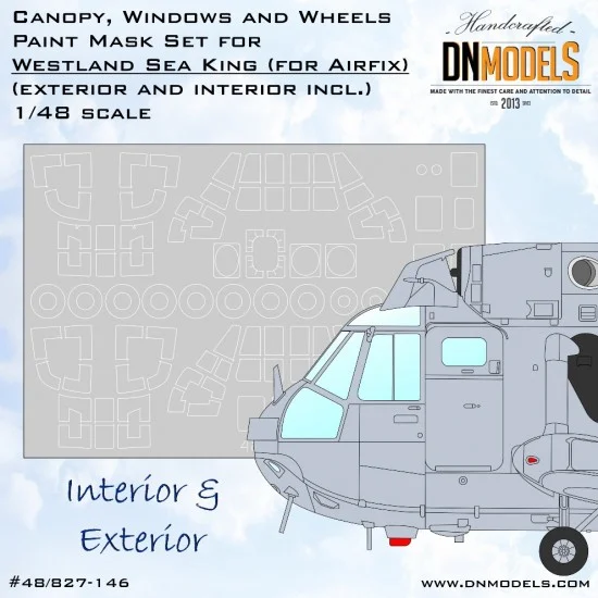 DN Models 48-827-146 1/48 Westland Sea King Canopy, Windows & Wheels Paint Masks Set for Airfix #11006