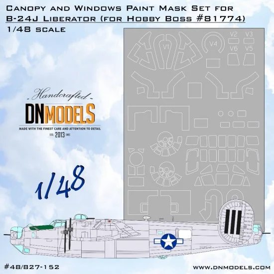 DN Models 48-827-152 1/48 B-24J Liberator Canopy and Windows Paint Mask for HobbyBoss kit #81774