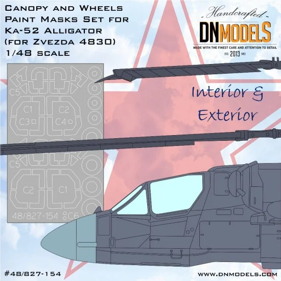 DN Models 48-827-154 1/48 Ka-52 Alligator Canopy and Wheels Paint Masks for Zvezda kits