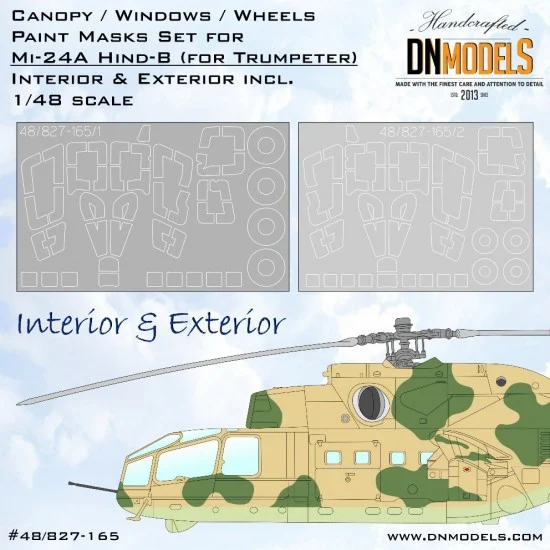 DN Models 48-827-165 1/48 Mi-24A Hind-B Canopy Windows and Wheels Paint Mask for Trumpeter kit #05828