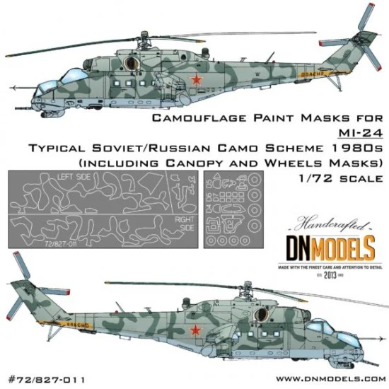 DN Models 72-827-011 1/72 MI-24 80s Camo w/Canopy & Wheels Masks for Eduard 2116/Zvezda 7293/Revell 04839