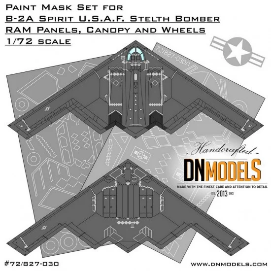 DN Models 72-827-030 1/72 B-2 Spirit Stealth Bomber RAM Panels, Wheels & Canopy Paint Masks Modelcollect kits