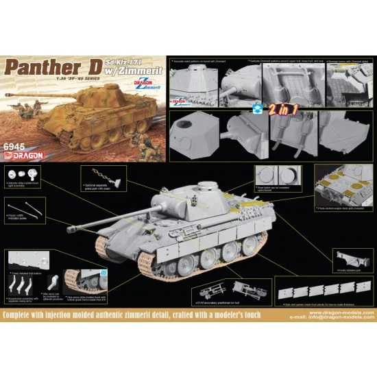Dragon 6945 1/35 SdKfz.171 Panther Ausf.D w/Zimmerit (2in1) - Military Vehicles & Tanks