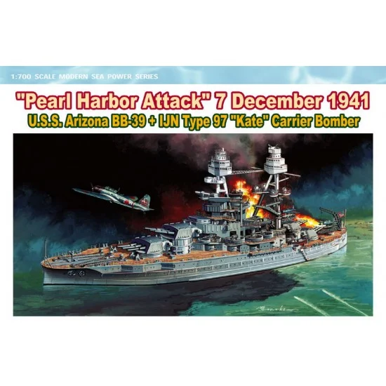 Dragon 7127 1/700 USS Arizona BB-39 + IJN Type 97 "Kate" Carrier Bomber ["Pearl Harbour Attack" 1941]