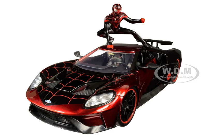 2017 Ford GT with Miles Morales Diecast Figurine "Spider Man" "Marvel" Series 1/24 Diecast Model Car by Jada - Ford Models