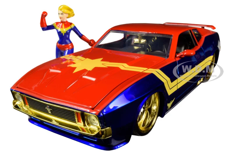 1973 Ford Mustang Mach 1 with Captain Marvel Diecast Figurine "Avengers" "Marvel" Series 1/24 Diecast Model Car by Jada - Ford Models
