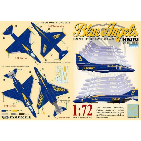 DXM Decals 21-7145 1/72 USN A-4F & F-4J Aerobatic Team Blue Angels Decals for Academy/Finemolds/Fujimi kits