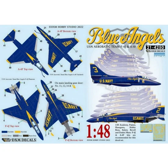 DXM Decals 21-4250 1/48 USN A-4F & F-4J Aerobatic Team Blue Angels Decals for Academy/Fujimi/Hasegawa kits
