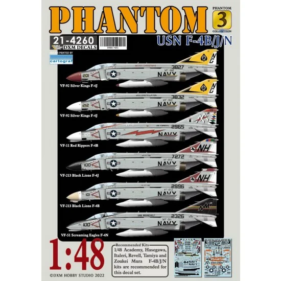 DXM Decals 21-4260 1/48 USN F-4B/J/N VF-11/51/92/213 Phantom Collection#3 Decals for Academy/Hasegawa kit