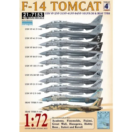 DXM Decals 21-7153 1/72 USN VF-2/31/41/84/101 & IRIAF F-14 Tomcat Collection #4 Decals for Academy kits