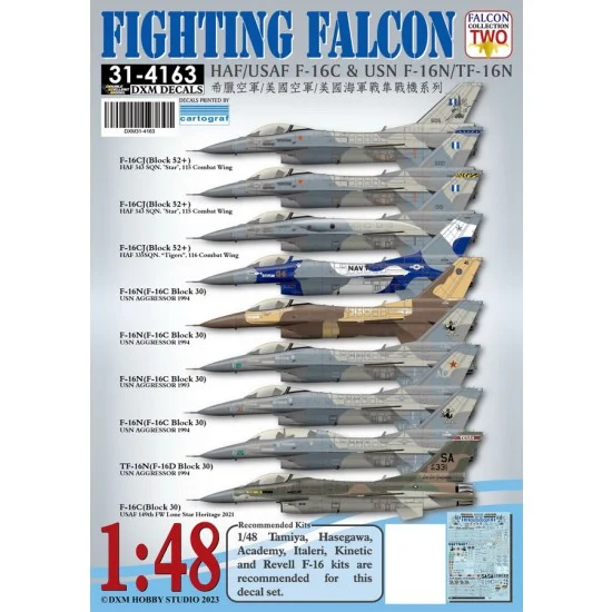 DXM Decals 31-4163 1/48 HAF/USN/USAF F-16C Fighting Falcon Collection #2 Decal