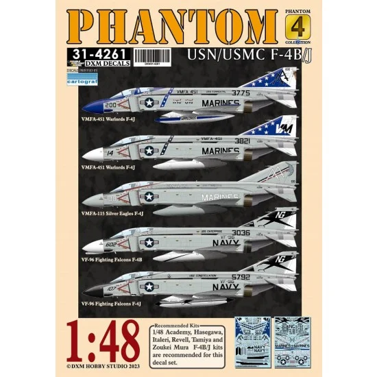 DXM Decals 31-4261 1/48 USMC/USN F-4B/J VMFA-451/115/VF-96 Phantom #4 Decals for Academy/Hasegawa/Italeri