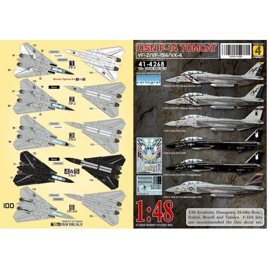 DXM Decals 41-4268 1/48 USN F-14A VF-2/VX-4/VF-154 Tomcat Collection #4 Decal for Academy/Hasegawa