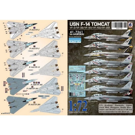 DXM Decals 41-7261 1/72 USN VF-2/VF-33/VF-101/VF-102/VF-201 F-14 Tomcat #6 Decals