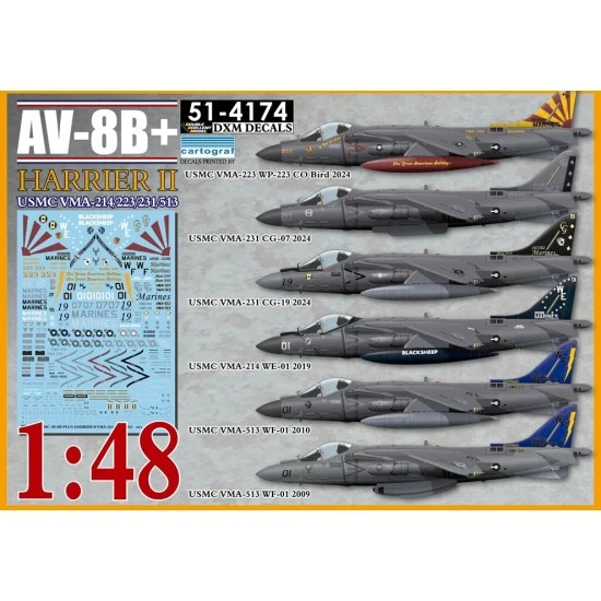 DXM Decals 51-4174 1/48 USMC AV-8B Plus Harrier II Decal - VMA-214/223/231/513