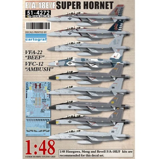 DXM Decals 51-4272 1/48 USN F/A-18E/F Super Hornet VFA-22/VFC-12 Decals for Hasegawa/Meng/Revell