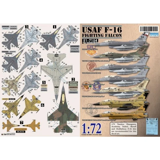 DXM Decals 51-7154 1/72 USAF F-16A/C/D Fighting Falcon 149FW/425FS/310FS/174FS Decal set