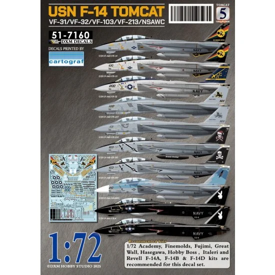 DXM Decals 51-7160 1/72 USN VF-31/VF-32/VF-103/VF-213/NSAWC F-14 Tomcat Decals Collection #5