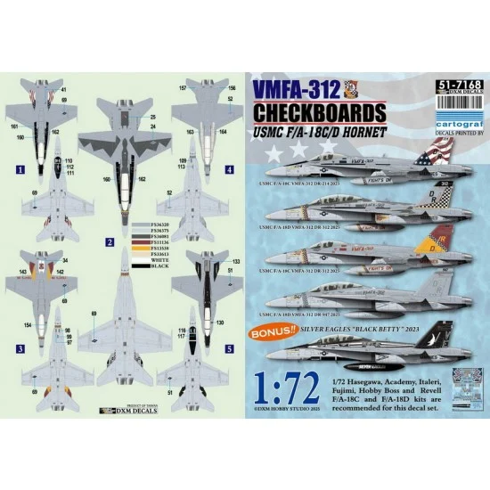 DXM Decals 51-7168 1/72 USMC F/A-18C/D Hornet Decal - VMFA-312 for Hasegawa/Academy/Italeri/Fujimi kits