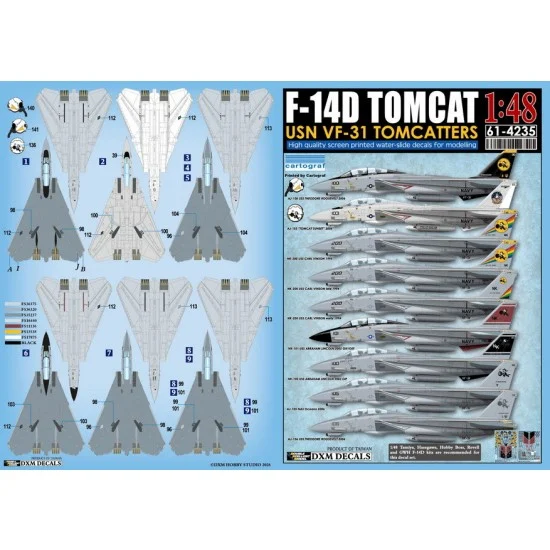 DXM Decals 61-4235 1/48 USN F-14D Tomcat Decal - VF-31 Tomcatters for Tamiya/Hasegawa/HobbyBoss/Revell/GWH