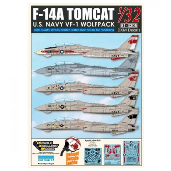 DXM Decals 81-3305 Decals for 1/32 USN F-14A Tomcat VF-1 "Wolfpack"