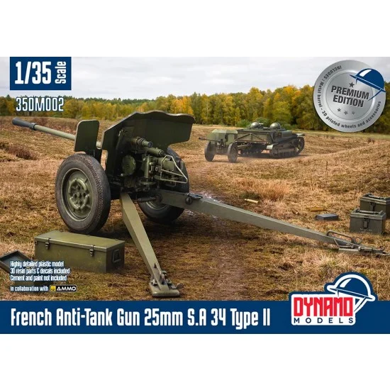 Dynamo 35DM002P 1/35 French Anti-Tank Gun 25mm S.A 34 Type II [Premium Edition]