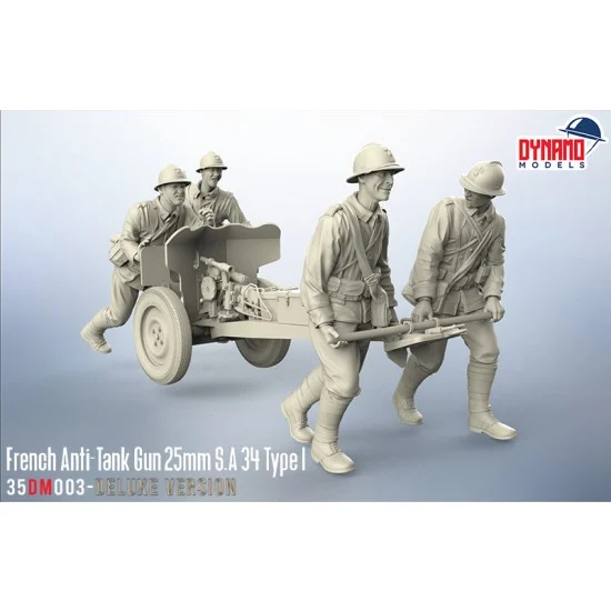 Dynamo 35DM003D 1/35 French Anti-Tank Gun 25mm S.A 34 Type I with 4 Crews [Deluxe Edition]