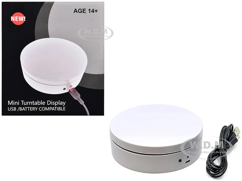 Mini Turntable Rotating Display Stand 4.75" with White Base for 1/64 Scale Model Cars - Accessories